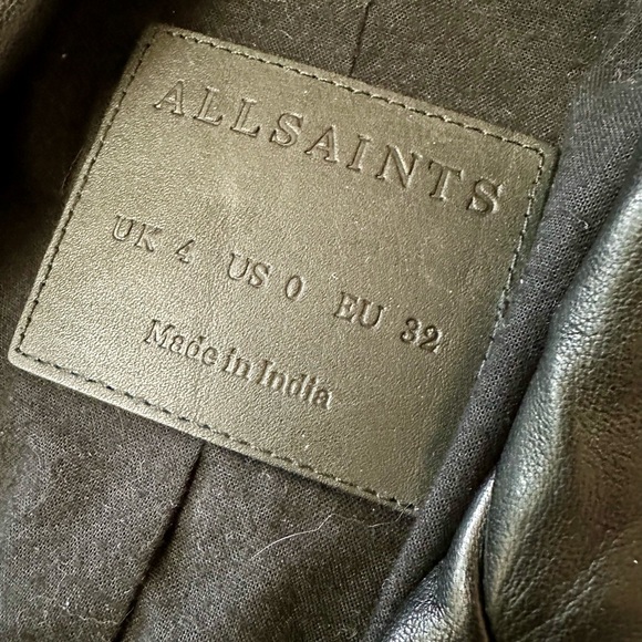 All Saints Black Leather Crop Biker Jacket - Picture 3 of 9